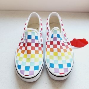 VANS Classic Slip-O Checkerboard Rainbow Women 7, Men 5.5